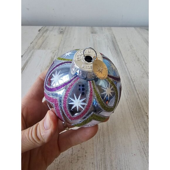 Radko glitter Ball silver pink pastel star ornament set Xmas tree - Picture 7 of 11